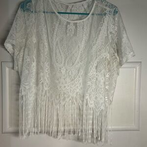 White Lace Fringe Top